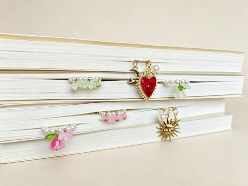 2 pcs Cute Planner Paper Clip Bookmarks, 2 Inches, Journal Notebook Charm Accessories, Page Saver Holder, Bookish Gift for Book Lover (Green Flowers)