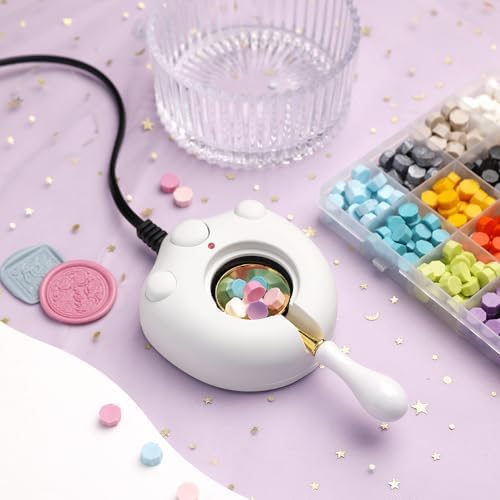Electric Wax Seal Warmer Kit With Spoon and Tweezers - Great Tool for DIY Seals, Stamp and Melting Sticks, Sealing Beads (White)