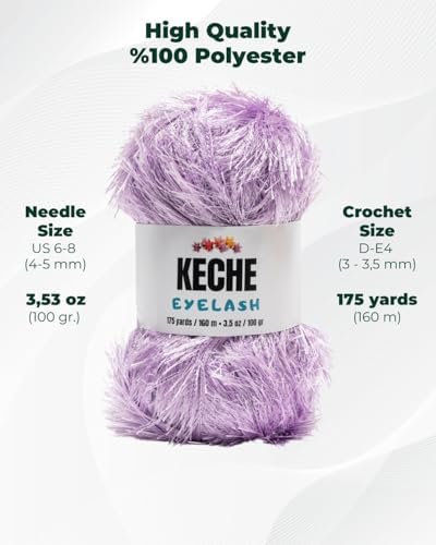 Eyelash Fun Fur Yarn - Premium Soft Crochet Yarn DIY Hand Knitting 100% Polyester 175 Yds 3.53 Oz (Pack of 2) - Lilac