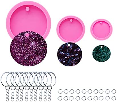 3pc Glossy Resin Silicone 1.5in 2in 2.5in Circle Molds Pet Cat Tag DIY Keychain Mould with 10PC Key Ring(DY0079+DY0080+DY0260)