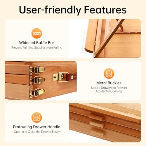 Large Adjustable Tabletop Easel with 3 Storage Drawers & Palette, Portable Solid Beech Wood Sketch Box Art Station for Painting, Desktop Travel Easel for Adults, Artists, Students,Beginners