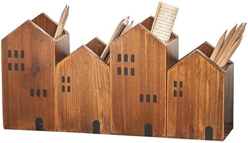 4-piece Kids Wooden Study Desk Organizers - Whimsical Farmhouse Style Table Decor Storage Box for Teacher Supplies - Girls Room Pencil Holder for Desk - Art & Stationery Supplies Organizer