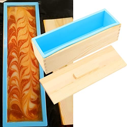3 Set 42 oz Silicone Soap Molds, Rectangular Bar Loaf Soap Making Mold Kit with Wood Boxes and Lids, Flexible Soap Molds for Soap Making Supplies, DIY Homemade Soap, Craft, Blue