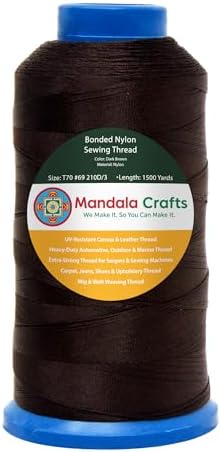 Mandala Crafts Size 69 210D T70 Dark Brown Bonded Nylon Thread, 1500 YDs