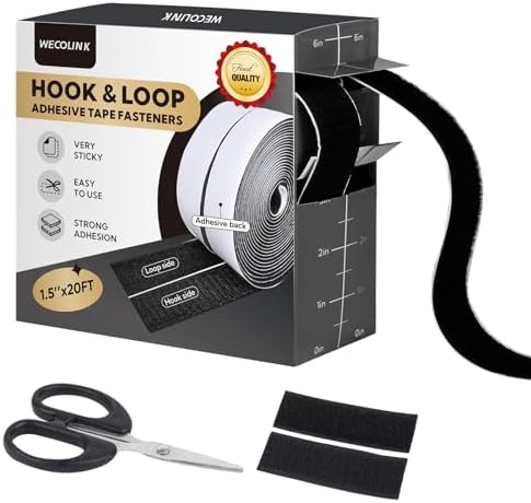 20Ft x 1.5 Inch Hook and Loop Tape Strips with Adhesive, Heavy Duty Sticky Back Nylon Strips for Home, Office, School, Crafting & DIY Projects, Double Sided Strips - Adhesive Fastening Tape