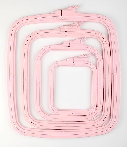 Nurge Square Embroidery Hoop - Plastic Cross Stitch Frame for Needlepoint & Embroidery - Adjustable Craft Hoop - Pink - Set of 4