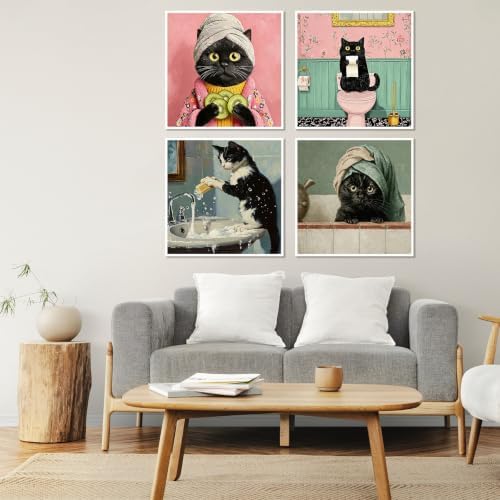 4 Pack Framed Black Cat Paint by Numbers Kits for Adults with Easel (8x8in)