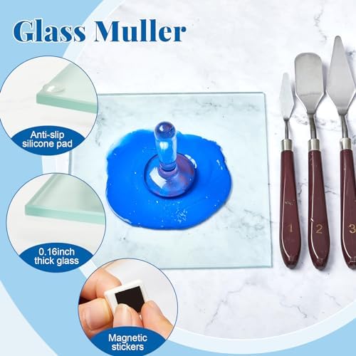 Nuanchu 109 Pcs Paint Muller Glass Slab Set,1.57'' in Dia,Long Handle