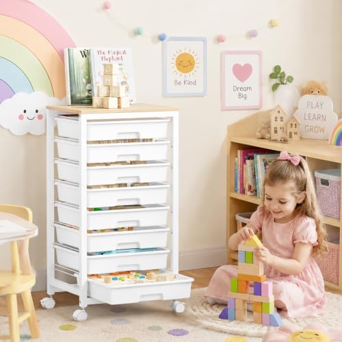 SYKIARIOL Rolling Cart with 8 Drawers,White