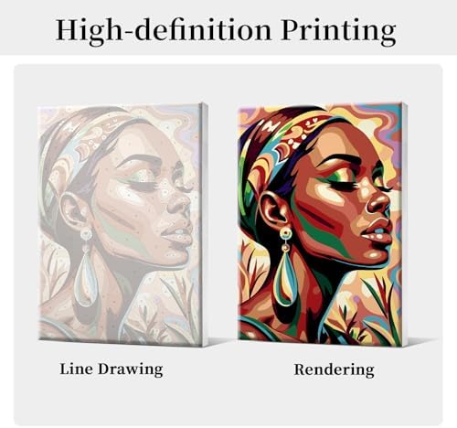 HeeBenor Paint by Numbers Kit for Adults Framed, Black Women Paint by Number with Easel, DIY Acrylic Black Woman Oil Painting Kit, Adult Paint by Number Kits Framed Canvas 8x12 Inch