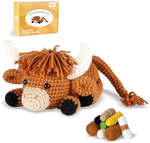 MOREJMTT Crochet kit for Beginners Adults, Learn to Crochet, Include Easy Knitting Soft Yarn, Step-by-Step Video Tutorial, Hook, Holiday Birthday Gift (Highland Cow)