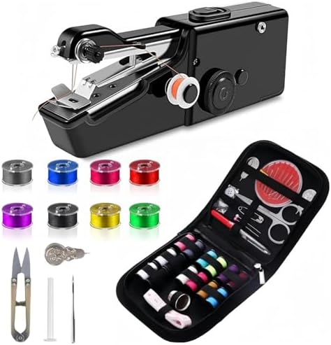 Handheld Sewing Machine,Sewing Machines for Beginners,Portable Electric Mini and Samll Hand Held Kit for Adults Included Mannual and Accessories,Sewing Hem Quick Stitching (Black-1)