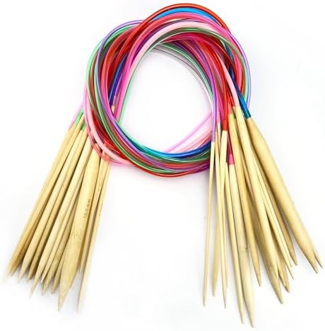 Mdoker 18 Pairs Bamboo Knitting Needles Set Circular Wooden Knitting Needles with Colorful Plastic Cable Size 2mm-10mm,Knitting Needle for DIY Craft(100cm/40inch)