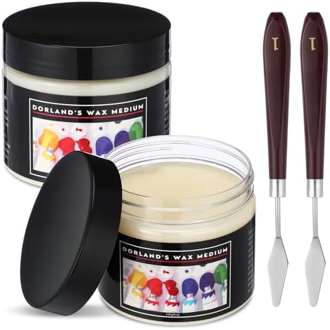 Conelist 2 Set Oil Painting Waterproof and Dustproof Wax Medium with Palette Knife Versatile Waterproof Protective Coat Wax and Dammar Resin Medium for Painting Sealing Finishing (4 oz)