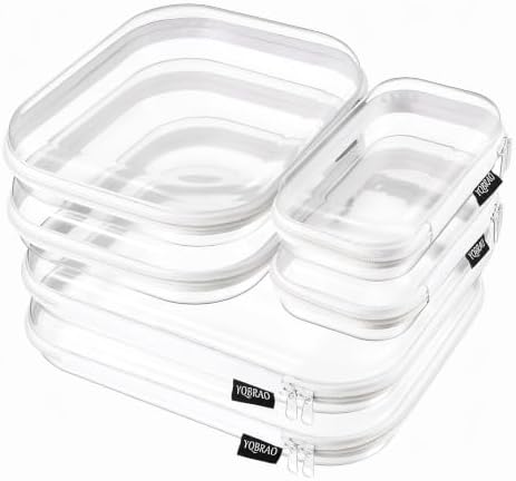 YQBRAO Clear Hard Shell Zipper Cases, Diaper Bag Organizer Pouches, White