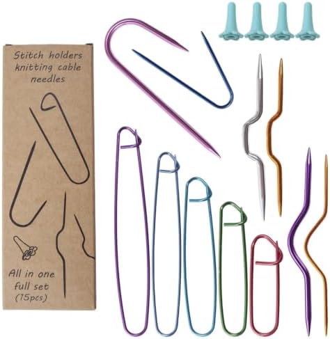 Lampstop 15Pcs Aluminum Cable Needles & Stitch Holders Knitting Tools, Safety Pin Brooch Weaving Sweater Knitting Tool, Bent Tapestry Needles for Yarn Sewing Knitting