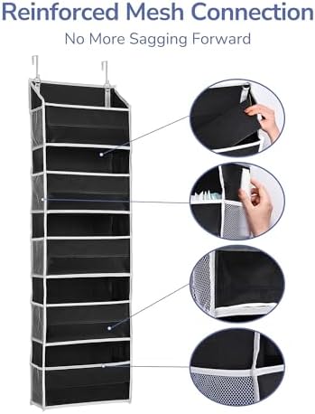 ULG 1 Pack Over The Door Organizer – 5 Shelf Door Organizer Hanging & 10 Side Pockets, Reinforced 44LB Capacity Hanging Organizer, Behind The Door Storage for Bedroom, Nursery, Pantry (Black)