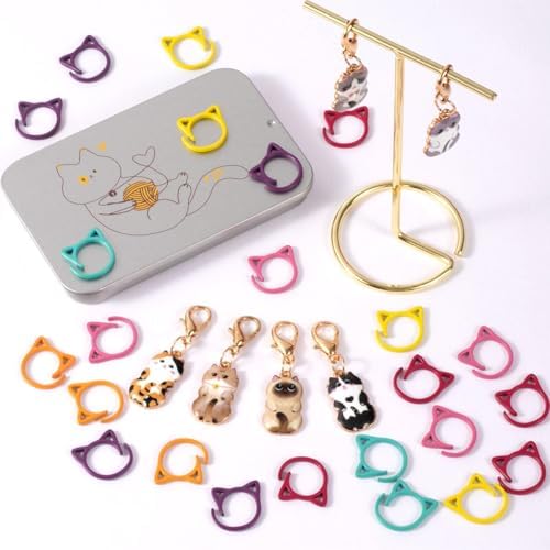TOHONGADON 30 Pcs Metal Stitch Markers, Cat Stitch Markers for Crocheting, Crochet Stitch Markers for DIY Craft Project