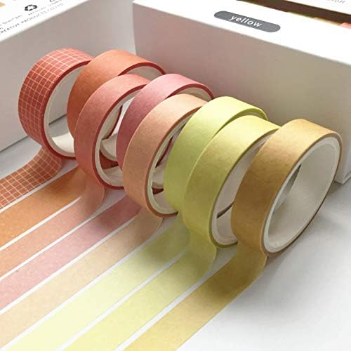 YUBBAEX 8 Rolls Basic Washi Tape Set Solid Color Grid Masking Decorative Tapes for Arts, DIY Crafts, Journals, Planners, Scrapbooking, Wrapping (Yellow)
