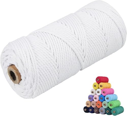 Natural Macrame Cord Colored Macrame Cord 2mm/3mm/4mm/5mm/6mm Macrame Cotton Cord, Twisted Macrame Yarn, Soft Craft Cord Macrame Rope Macrame Supplies (Rice White, 2mm*219Yards)