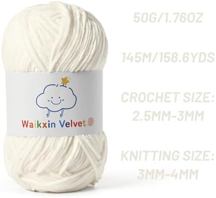 3 Pack Fluffy Chenille Yarn for Crocheting，Baby Yarn for Crocheting Soft，150g/5.28oz Velvet Amigurumi Yarn ，Fingering Weight Yarns for Crocheting Baby Blankets、DIY Craft.(3 Snow White)