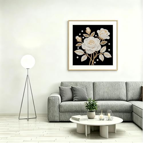 DIYBEADDOT Rose Flower Pearl Painting Kits for Adults,5D Diamond Art Pearl Painting Kits for Beginner, DIY Special Shape Pearl Gem Crafts for Home Wall Decor 11.8X11.8 Inch
