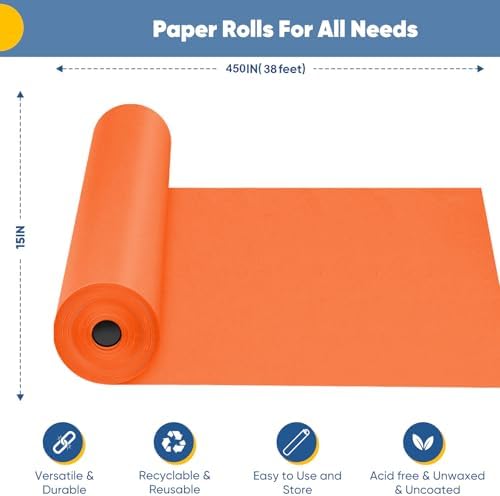 Orange Wrapping Paper 15"x450",Art Poster Decorative Craft Kraft Paper Roll