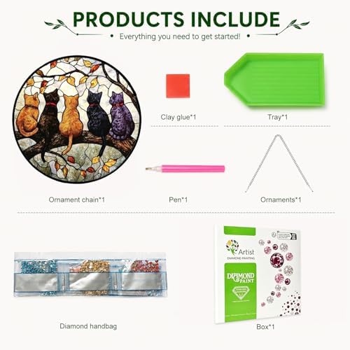 HMZephitiquc Cat Hanging Diamond Art Kits for Adults, Special Shaped Crystal Diamond Painting Suncatchers, 5D Gem Art for Adults, Sun Catchers DIY Craft Kits for Gift Home Decor