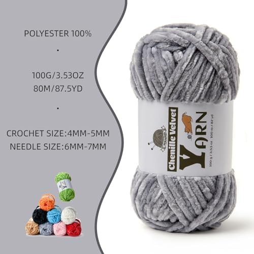 Chenille Crochet Light Gray Yarn 3 Pack