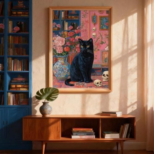 Amphol Paint by Numbers Kit for Adults - Mystic Black Cat Paint by Numbers Kit for Beginners, 16”x20” DIY Oil Painting Kit on Unframed Canvas for Home Wall Decor, Stress Relief with Acrylic Paint Set