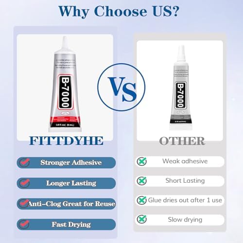 FITTDYHE B7000 Glue Clear with Precision Tip，50Ml B7000 Glue Clear for Rhinestones Glue for Crafts, Multipurpose Jewelry Glue for Fabric DIY Craft Makeup Shoes Jewelry Making Nail Art