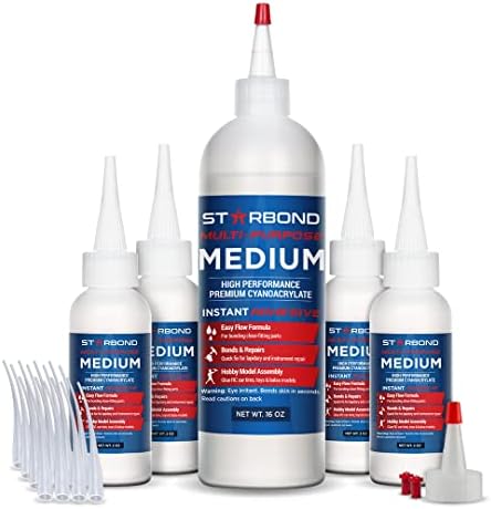 Starbond Medium CA Glue Complete Refill Kit (16 oz) – Cyanoacrylate Super Glue Refill System with Extra Bottles, Caps, Microtips & Yorker Spout for Woodworking, Carpentry, Quick Repairs & Hobby Builds