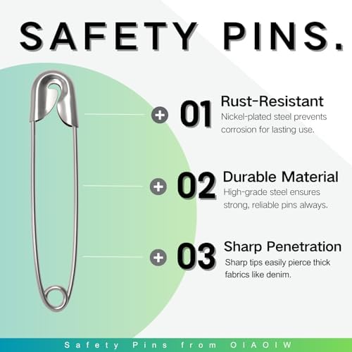 350 Pack Silver Safety Pins for Clothes 5 Assorted Sizes Strong Heavy Duty