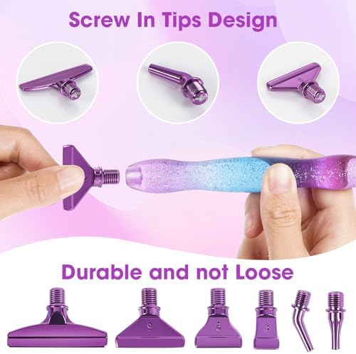 Ergonomic Diamond Painting Art Pen Accessories Kits with 6 Metal Tips, 6 Painting Glue Clay, Roller,Multi Placer Tips for DIY Crafts