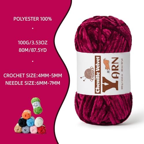Chenille Crochet Burgundy Yarn 1 Pack