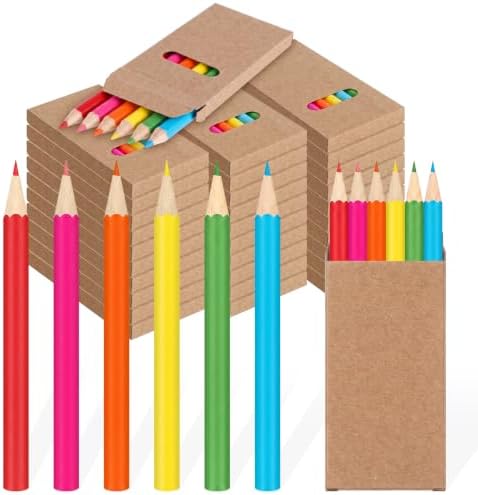 Ctosree 24 Packs Mini Colored Pencil Bulk 6 Per Box, Neon, 3.5''