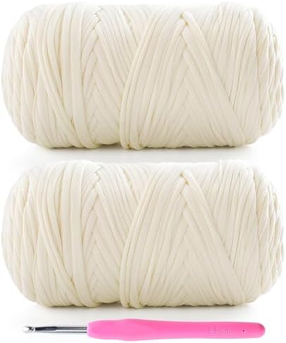 2 Pack T-Shirt Yarn for Crochet - 800 g/260 yds, Soft Elastic Fabric, Milk White