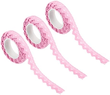 PATIKIL 0.6" Wide 2 Yards Self-Adhesive Lace Tape Lace Ribbon, 3 Pack Cotton Washi Trim Stickers Masking for Craft Scrapbooking DIY Card Making, Light Pink