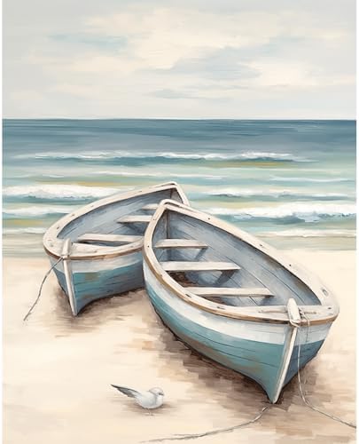 Natuyalo Paint by Numbers for Adults Beginner, Boat on the Beach Acrylic Easy Paint by Numbers Kits Craft Kits for Adults Suitable for Home Wall Decoration Flameless 16x20 Inch