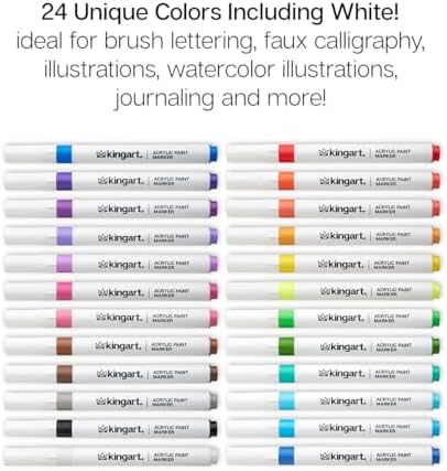 KINGART 409-24 Acrylic Paint Markers with Storage Case, 24-Vibrant Colors