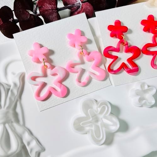 Xaekicr 2PCS Flower Polymer Clay Cutters – Floral Clay Earring Cutters for Spring Jewelry, Cute Clay Tools for Polymer Clay Crafts and DIY Gift Making