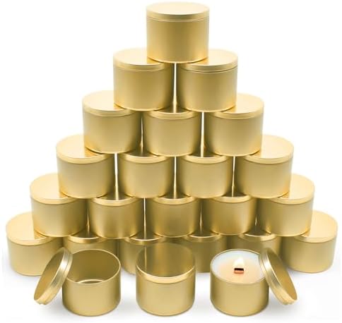 24-Pack 8oz Candle Tins with Lids, Metal Candle Jars for Candle Making, Empty Containers Vessels Bulk for Small Business & Beginners DIY Storage -Gold