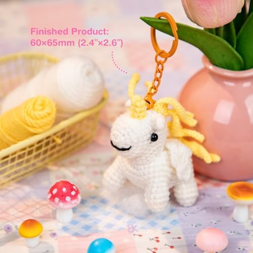 Avenir Crochet Kit for Beginners, Unicorn Animal Keychain Craft Set