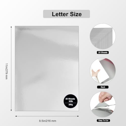 Silver Cardstock 8.5x11 in, 92lb/250GSM Metallic Shimmer, 20 Sheets