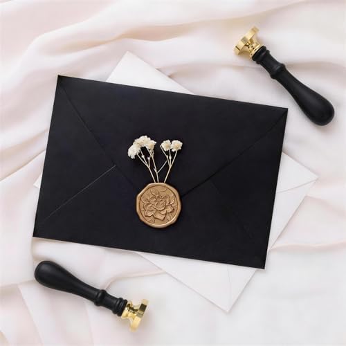 UNIQOOO 3D Embossed Relief Camellia Flowers Wax Seal Stamp with Wooden Handle, Floral Botanical Theme Vintage Brass Stamp for Wedding Invitation, DIY, Gift Wrap, Envelopes, Christmas Card