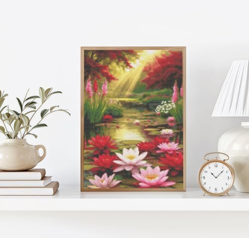Water Lily Diamond Painting Kit for Adults, 5D Full Drill Diamond Art