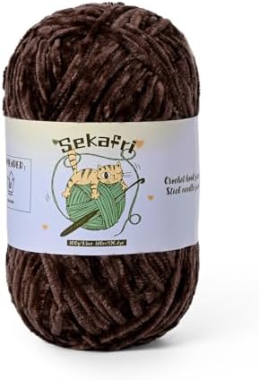Fuzzy Chenille Yarn for Crocheting, Fluffy Amigurumi Crochet Yarn for DIY Craft/Hat/Shoes, (100g/197yds) Soft Velvet Baby Blanket Yarns（Coffee）