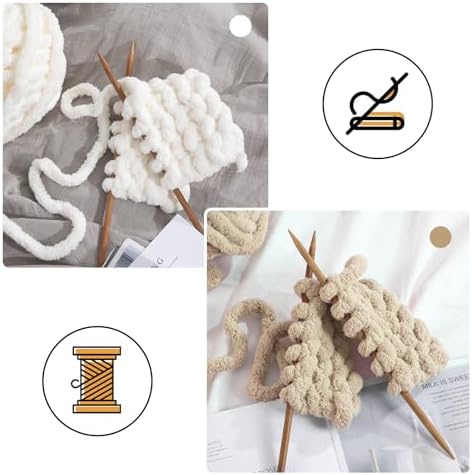 MABOZOO Assorted Chunky Yarn for Hand Knitting 8 Pack, Fluffy Jumbo Chenille Yarn, Soft Plush Yarn Bulky, Giant Thick Fuzzy Yarn for Arm Knitting,4 White & 4 Khaki(31.7 yds,8 oz Each Skein)