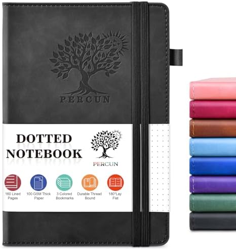 Dotted Journal 5.9"×8.5", 160 Pages Dot Grid Notebook, Bullet Journaling | Hardcover Leather Journal for Women & Men,100 Gsm Thick Paper,Medium Size, Dotted notebook for Work, School, Travel Writing