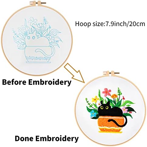 Louise Maelys Black Cat Embroidery Kit for Beginners Botanical Craft